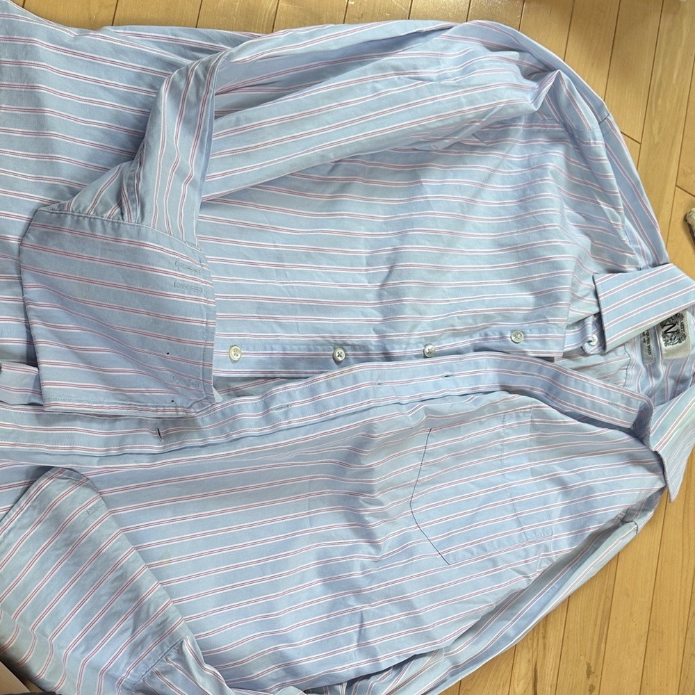 Next Men's Light Blue and Pink Striped Shirt
